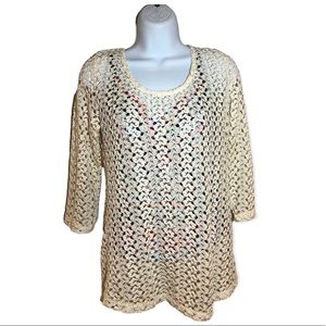 JM Collection Women's Top Textured White Sheer Swim Suit Cover Up -Size Small